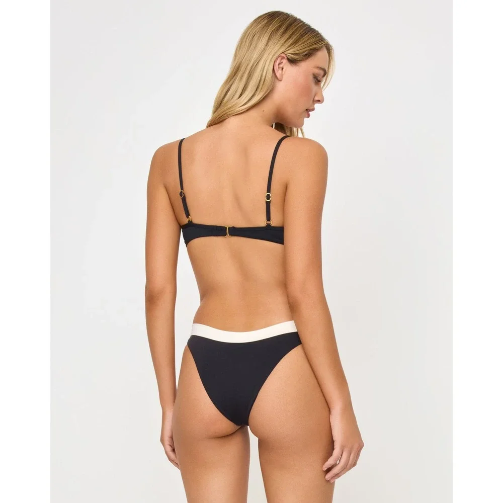 NEW L*Space Peyton Bikini Top Black Cream U-Wire Bralette Adjustable Swimwear